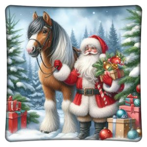 Подушка Дед Мороз с лошадкой
